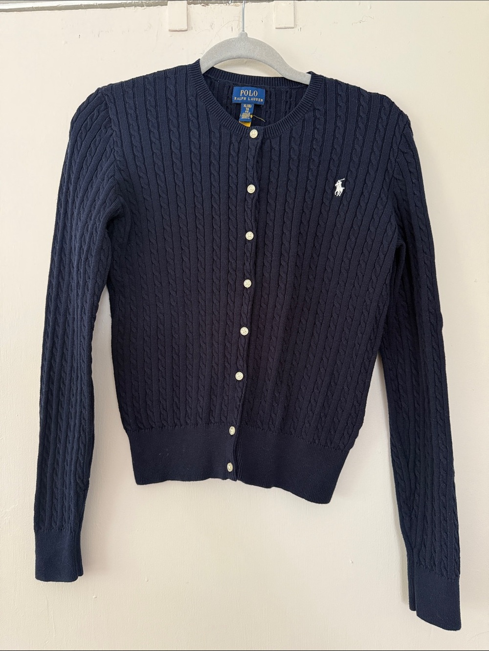 Polo by Ralph Lauren Navy Cable-Knit Button Cardigan with Pony Logo